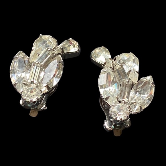 WEISS RHINESTONE EARRINGS WEDDING BRIDE HOMECOMING CLIPS - Picture 1 of 9
